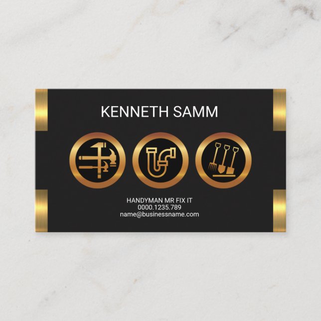 Handyman Fabulous Faux Gold Presentation Business Card (Front)