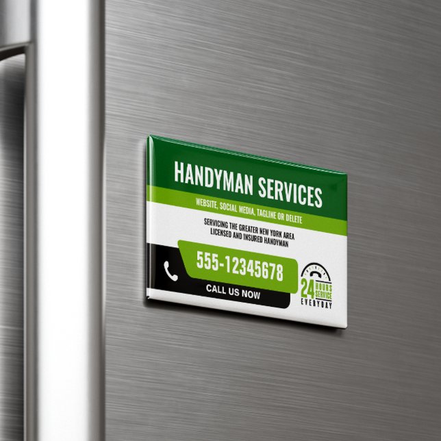 HANDYMAN FIX IT GUY URGENT REPAIR  BLACK GREEN 	Magnetic BUSINESS CARD (Creator Uploaded)