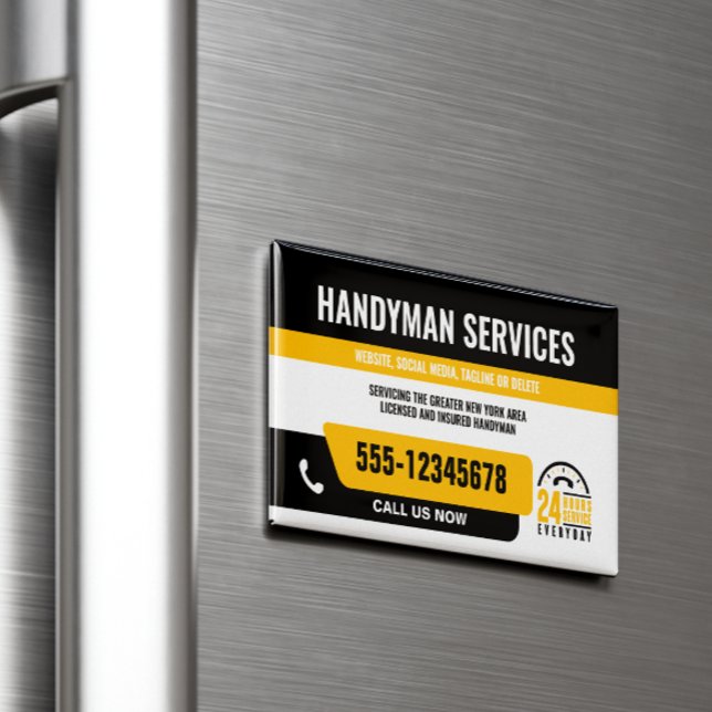 HANDYMAN FIX IT GUY URGENT REPAIR  BLACK YELLOW 	Magnetic BUSINESS CARD (Creator Uploaded)