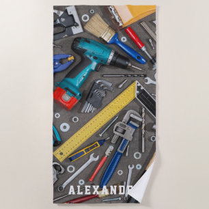 Handyman Garage Various Tools Beach Towel