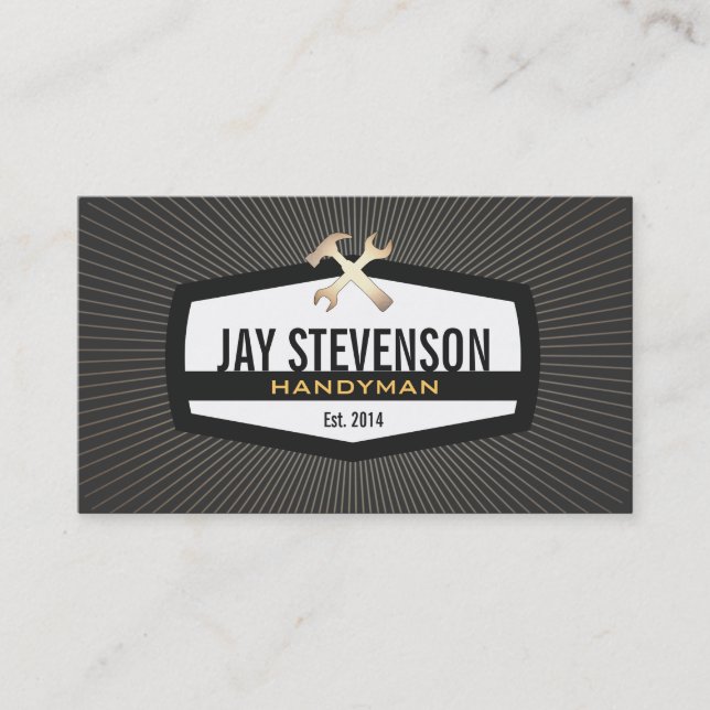 Handyman Gold Hammer and Wrench Home Repair Cool Business Card (Front)