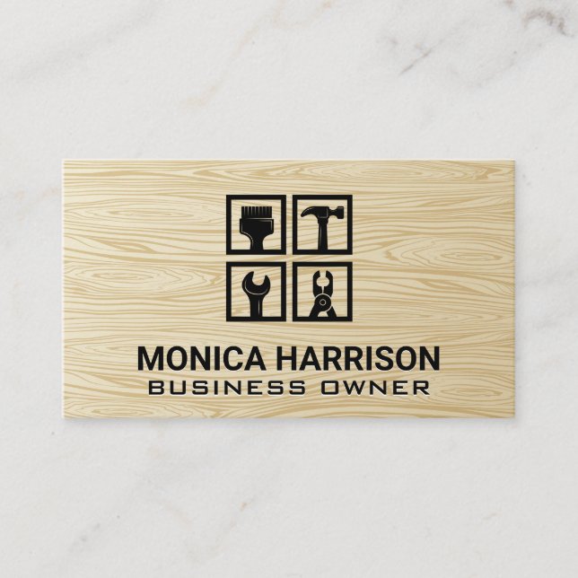 Handyman Hardware Tools | Wood Grain Business Card (Front)