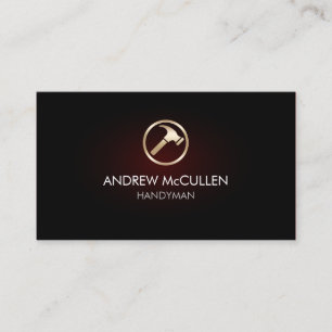 Handyman Home Repair Hammer Icon Red Glow Business Card