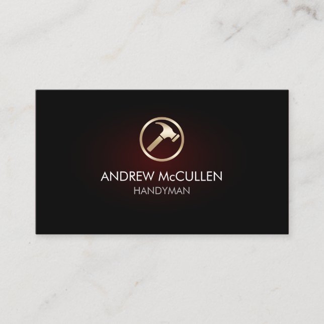 Handyman Home Repair Hammer Icon Red Glow Business Card (Front)