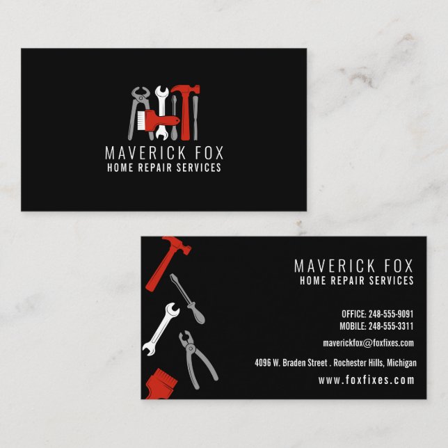Handyman Home Repair & Maintenance Services Business Card (Front/Back)