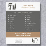 Handyman & Home Repair Service Flyer<br><div class="desc">A Flyer in brown and grey colours with an illustration including hammer,  screwdriver,  paint roller,  handsaw,  wrench. Fully customisable,  it can be suitable for all kinds of repair activities such as handyman,  home repair services,  plumbing,  etc.</div>