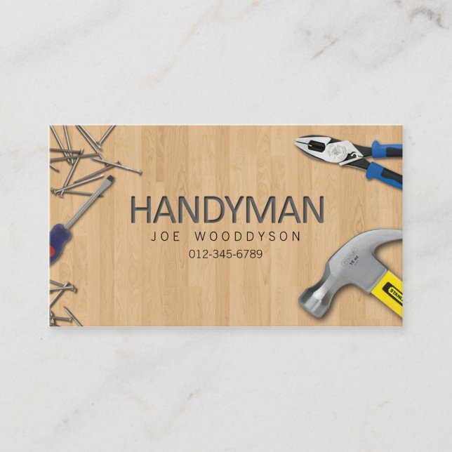 Handyman Home Repairs Hammer Nails on Wood Business Card (Front)