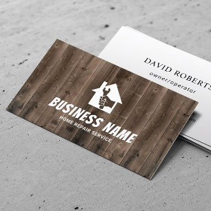 Handyman House Logo Home Repair Service Wood Business Card