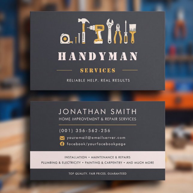 Handyman Modern Dark Grey Tools Custom Business Card (Handyman Modern Dark Grey Tools Custom Business Card)