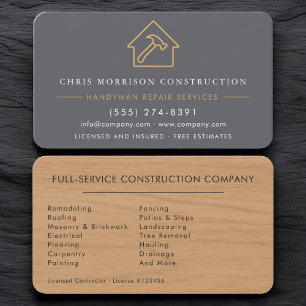 Handyman Modern Wood Remodeling Business Card