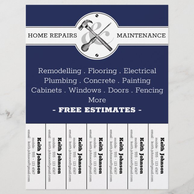 Handyman Navy Modern Professional Construction Flyer (Front)