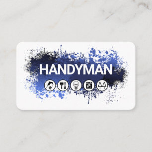 Handyman On Blue Paint Splatter Business Card