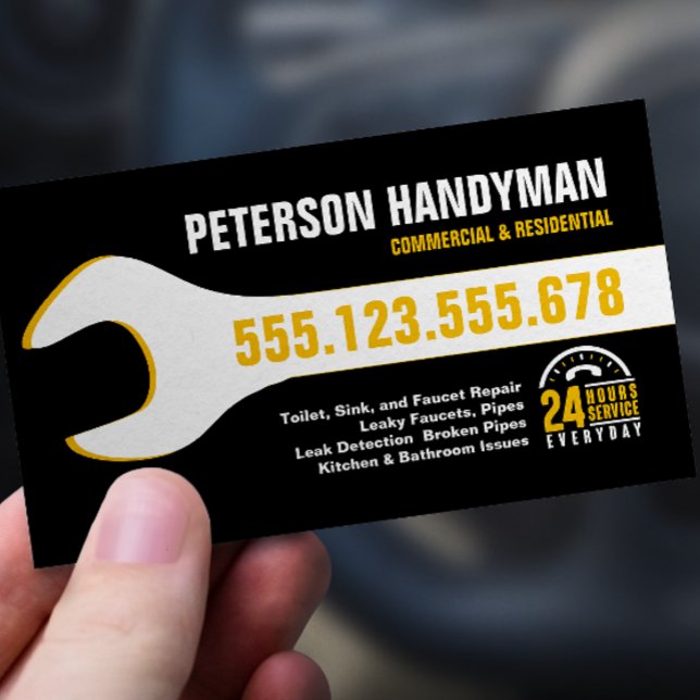 HANDYMAN PLUMBING 24 HOUR EMERGENCY WRENCH TOOL BUSINESS CARD (Creator Uploaded)