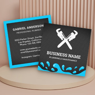 Handyman Plumbing Pipe Wrench Black Mesh Plumber Square Business Card