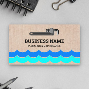 Handyman Plumbing Pipe Wrench Burlap Plumber Business Card