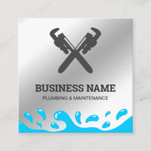 Handyman Plumbing Pipe Wrench Metal Steel Plumber Square Business Card