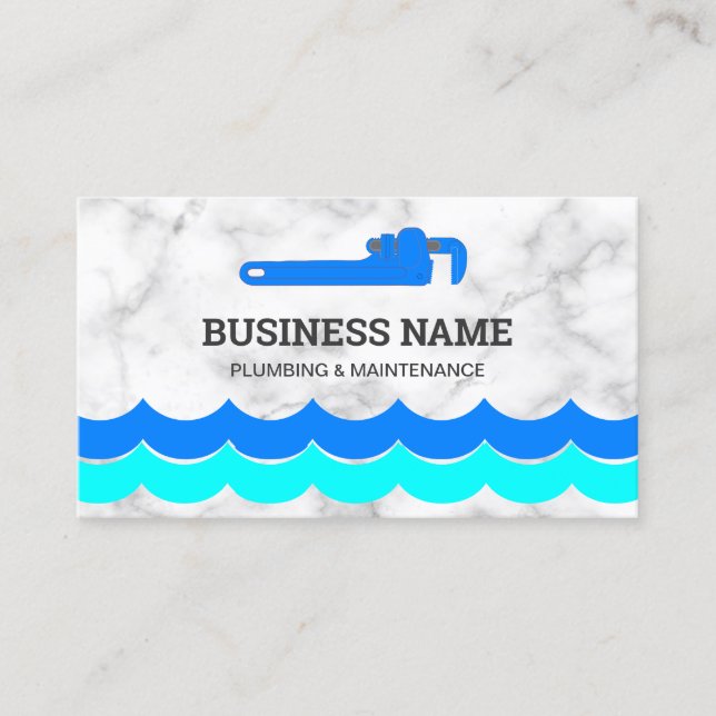 Handyman Plumbing Pipe Wrench White Marble Plumber Business Card (Front)