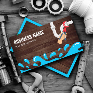 Handyman Plumbing Water Pipe Rustic Wood Plumber Business Card