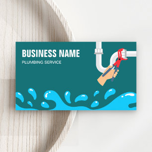 Handyman Plumbing Water Pipe Teal Plumber Business Card