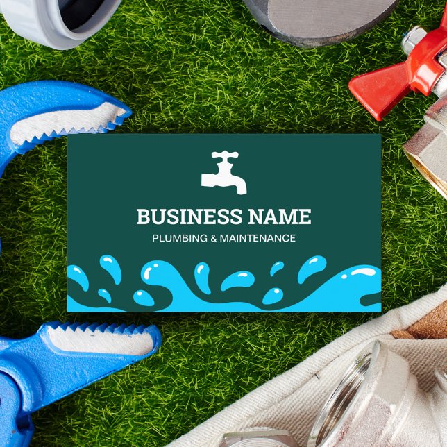 Handyman Plumbing Water Tap Dark Teal Plumber Business Card (Creator Uploaded)