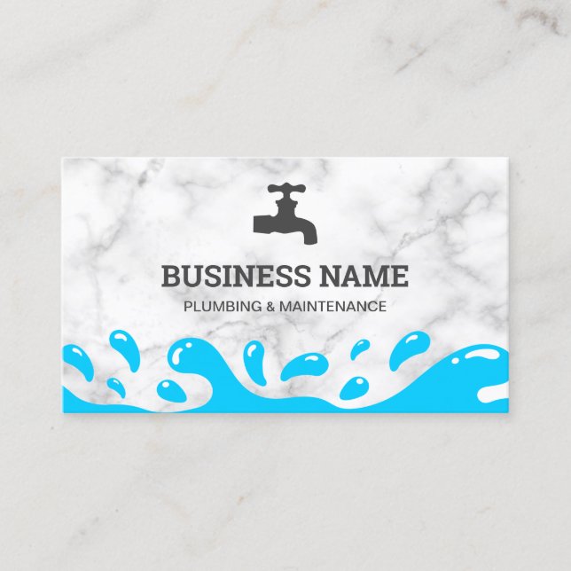 Handyman Plumbing Water Tap White Marble Plumber Business Card (Front)