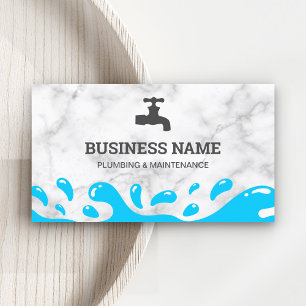 Handyman Plumbing Water Tap White Marble Plumber Business Card