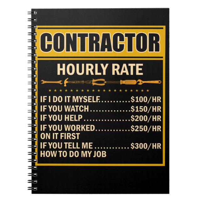 Handyman Price Chart Contractor Hourly Rate Labour Notebook (Front)