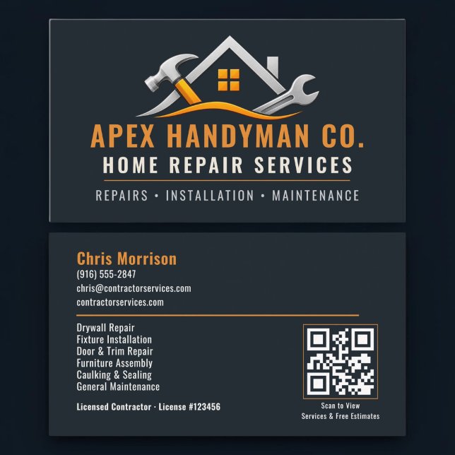 Handyman QR Code Professional Services Business Card (Creator Uploaded)