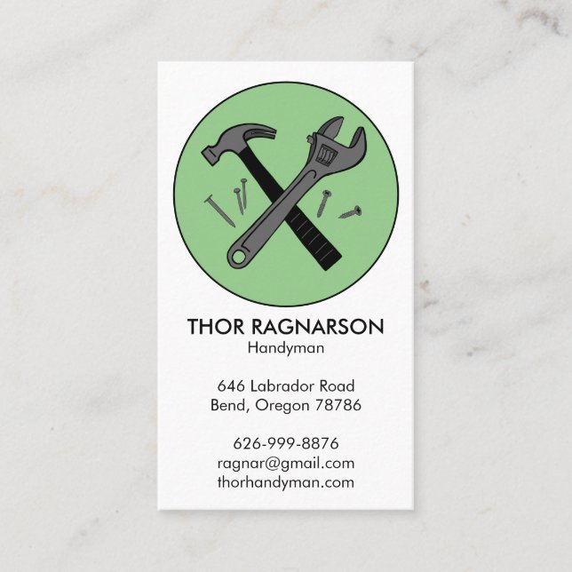 Handyman Repair Construction Wrench Hammer Cool Business Card (Front)