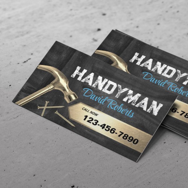 Handyman Repair & Maintenance Gold Hammer Business Card (Creator Uploaded)