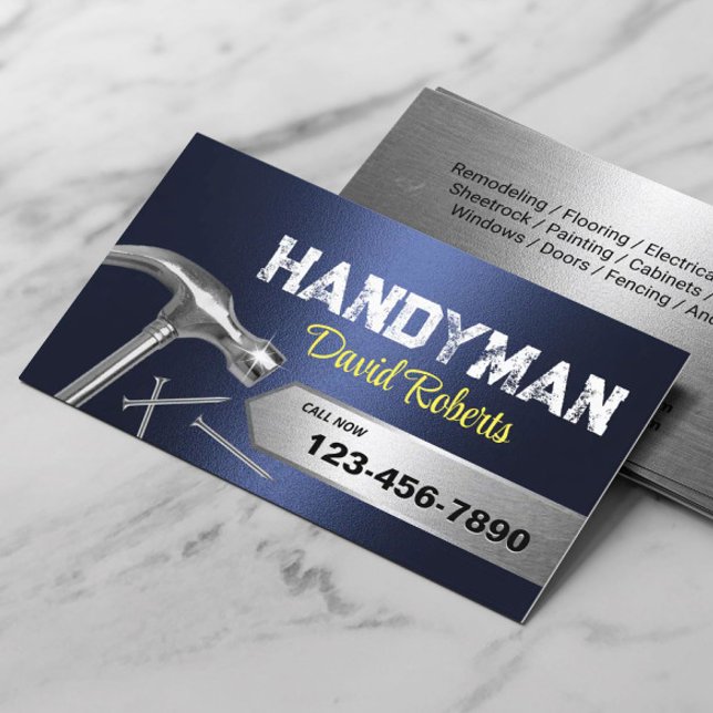 Handyman Repair & Maintenance Navy Blue Metal Business Card (Creator Uploaded)