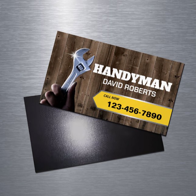 Handyman Repair Maintenance Plumbing Service Wood Magnetic Business Card (Creator Uploaded)