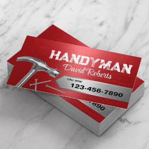 Handyman Repair & Maintenance Service Red Metal Business Card