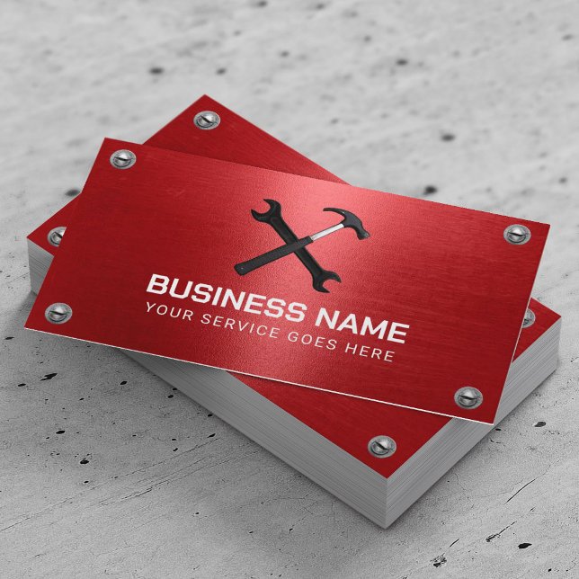 Handyman Repair Maintenance Service Red Metal Business Card (Creator Uploaded)