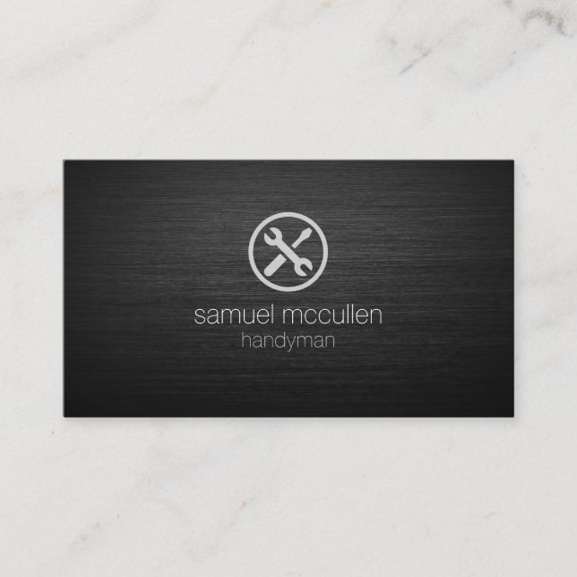 Handyman Repair Tools Icon BrushedMetal Skills Business Card (Front)
