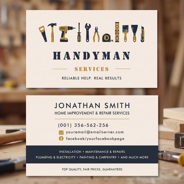 Handyman Rustic Cream Gold Tools Custom Business Card (Handyman Rustic Cream Gold Tools Custom Business Card)