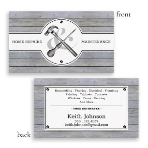 Handyman Rustic Grey Wood Vintage Construction Business Card