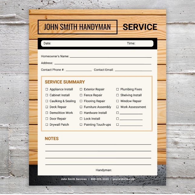 Handyman Service Call Home Repair Form Notepad (Creator Uploaded)