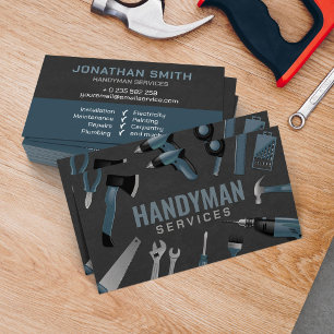 Handyman services blue grey tools business card
