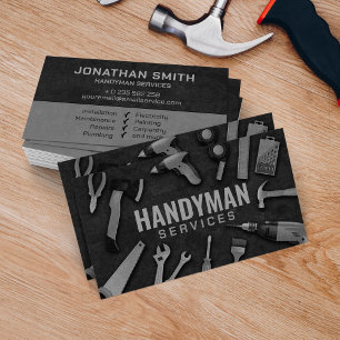 Handyman services grayscale tools grunge business card