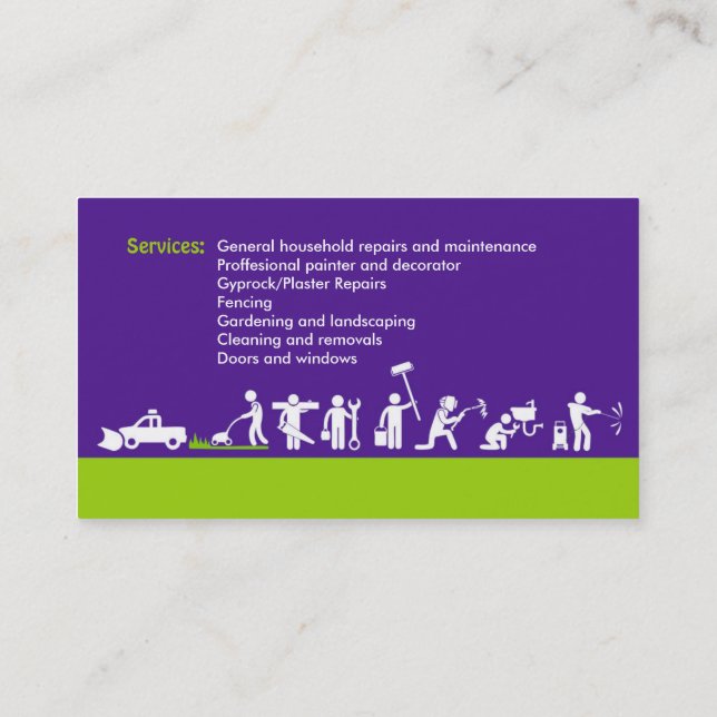 Handyman services, home maintenance and lawncare business card (Back)