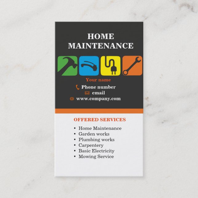 Handyman services, home maintenance business card (Front)