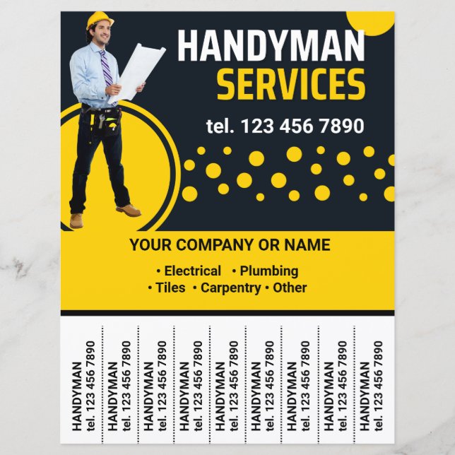 Handyman Services Promotion Flyer Tear Off Strips (Front)