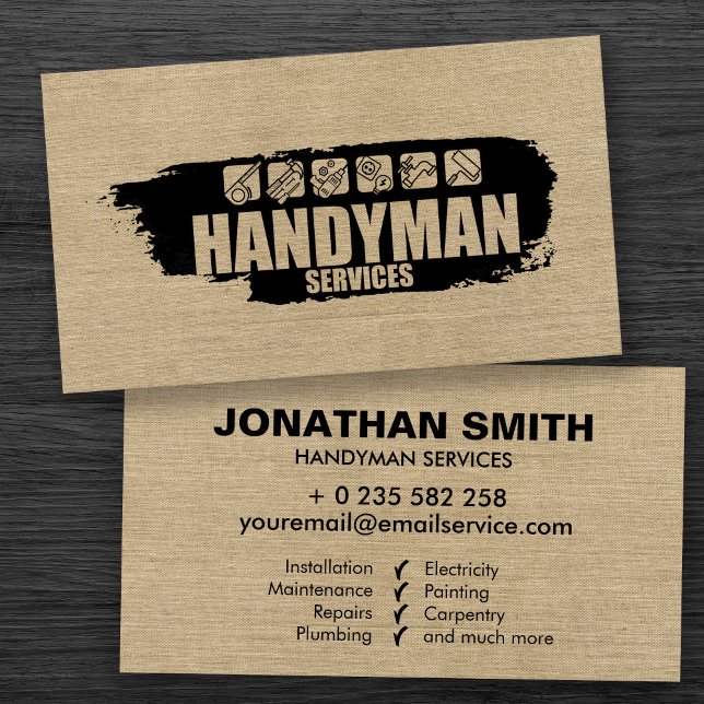 Handyman services simple black grungy  business card (Creator Uploaded)