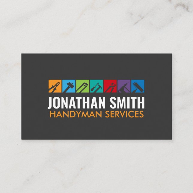 Handyman services tools colourful icons business card (Front)