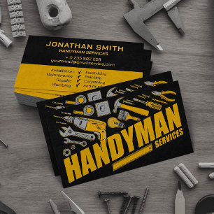 Handyman services yellow tools grunge  business card
