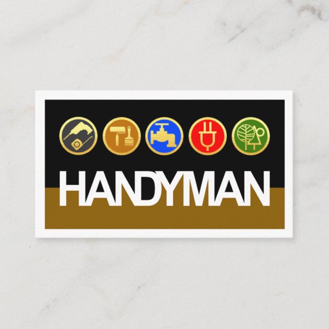 Handyman Signage Gold Workmen Tools Business Card (Front)