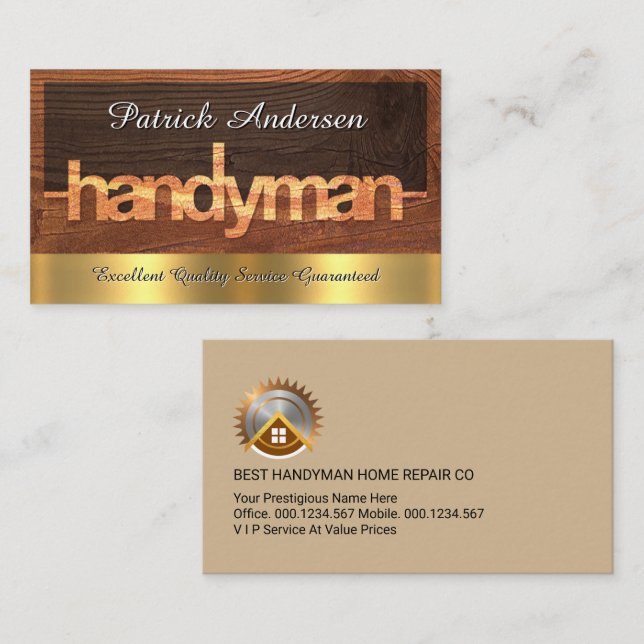 Handyman Signage On Wood Grain Business Card (Front/Back)