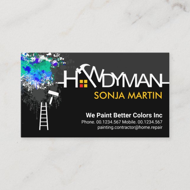 Handyman Signage Peeling Paint Splatter Business Card (Front)