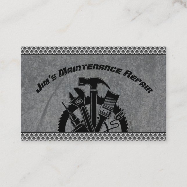 Handyman Steel Plate Maintenance Repair Service Business Card (Front)